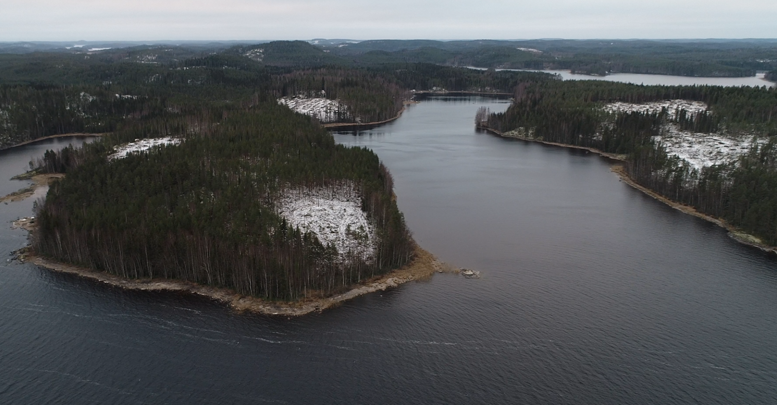 Närtelahti, Puumala. UPM:n hakkuita Saimaan suojelualueilla 2022. Osa näistä avohakkuista (vasemmalla ja etualalla keskellä) tilastoidaan "ei hakkuita"- suojelualueiksi, osa "varovaiset hakkuut mahdollisia"- kategoriaan (oikealla ja keskellä takana).